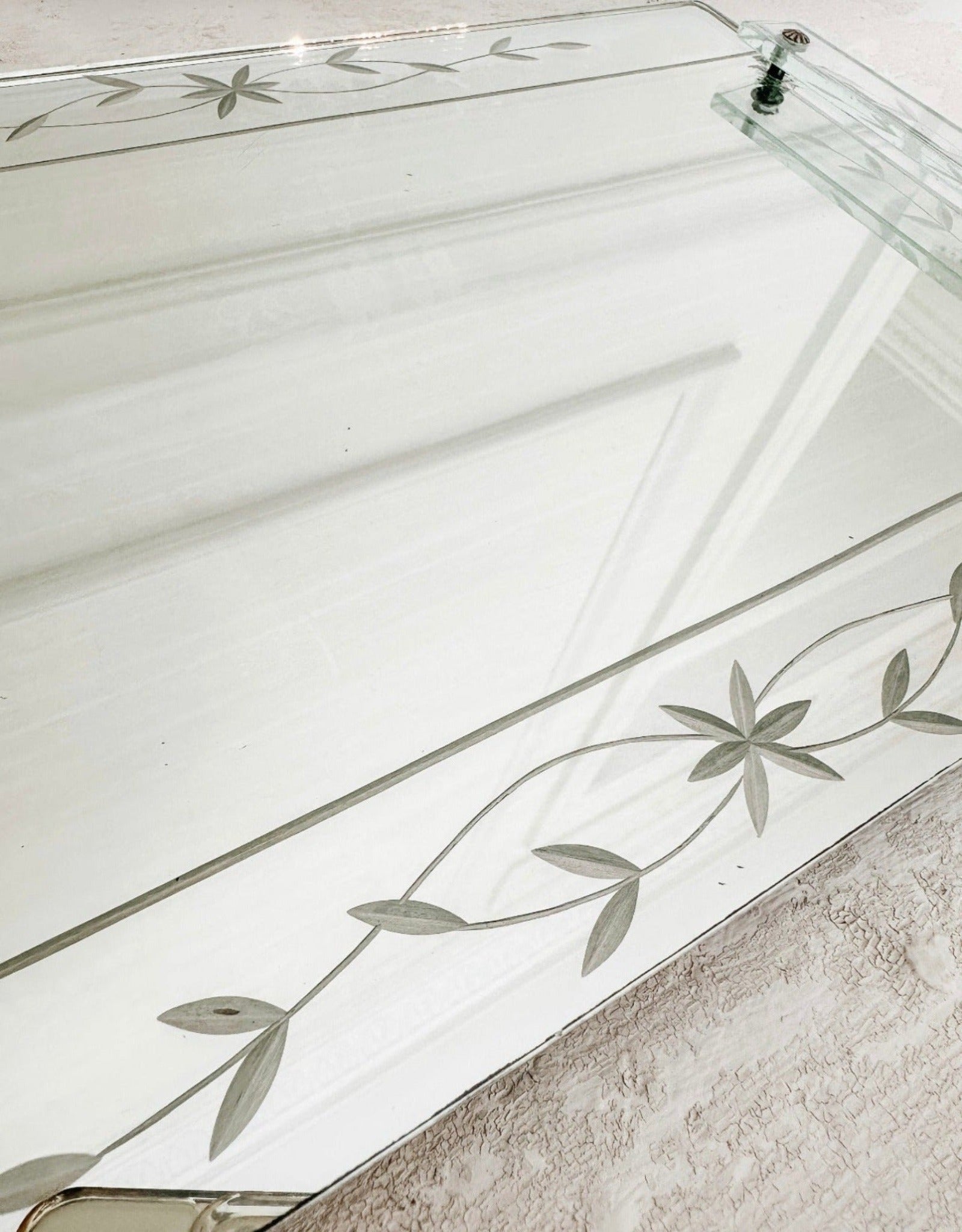 Vintage French Floral Etched Mirror Tray with Handles - Ivory Lane Home