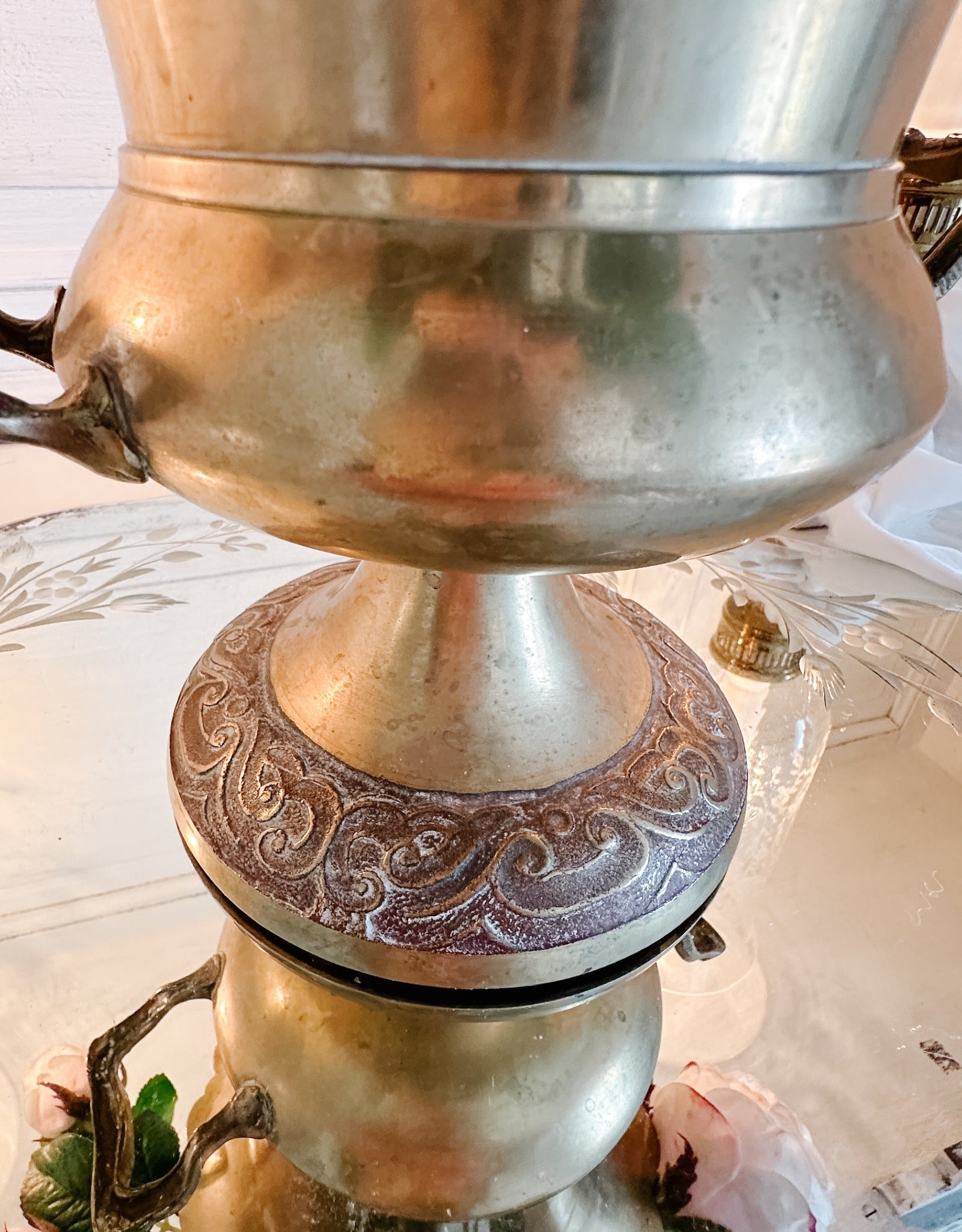 Vintage French Ornate Brass Urn - Ivory Lane Home