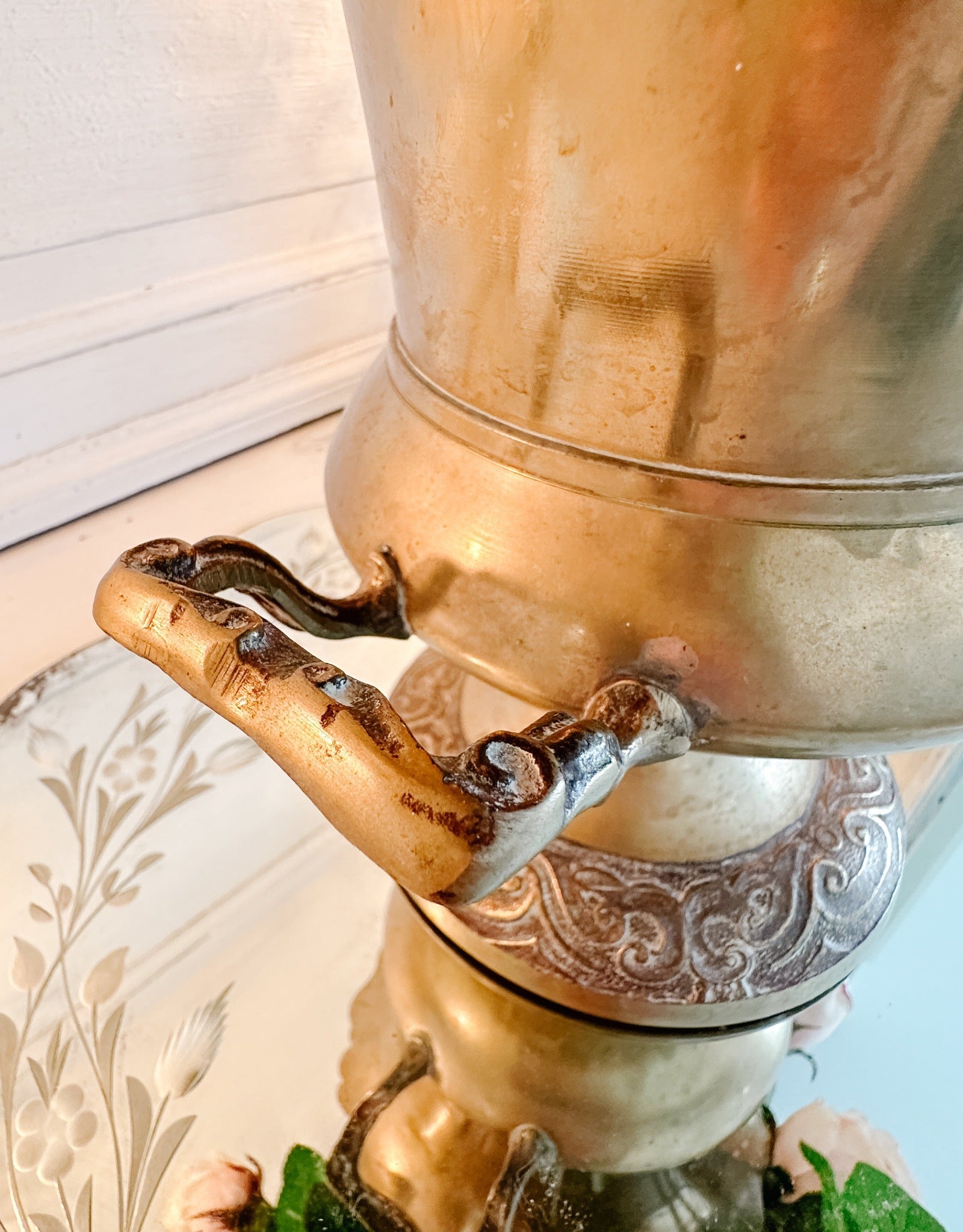 Vintage French Ornate Brass Urn - Ivory Lane Home