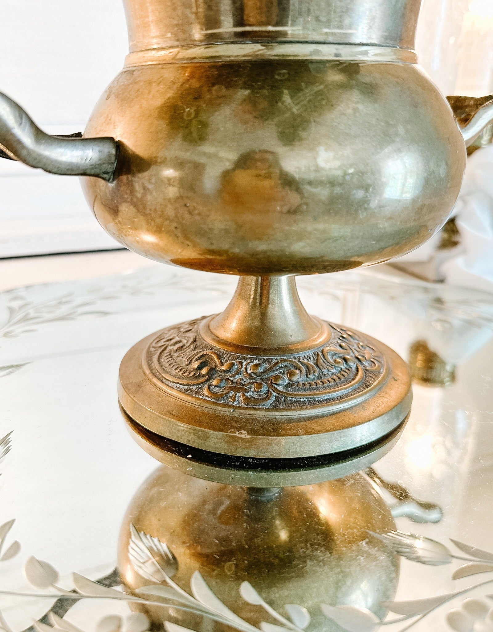 Vintage French Ornate Brass Urn with Handles - Ivory Lane Home
