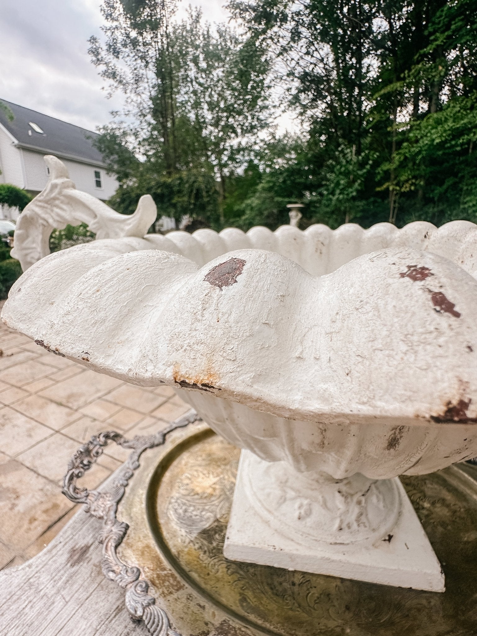 Vintage French Ruffled Cast Iron Garden Urn - Ivory Lane Home