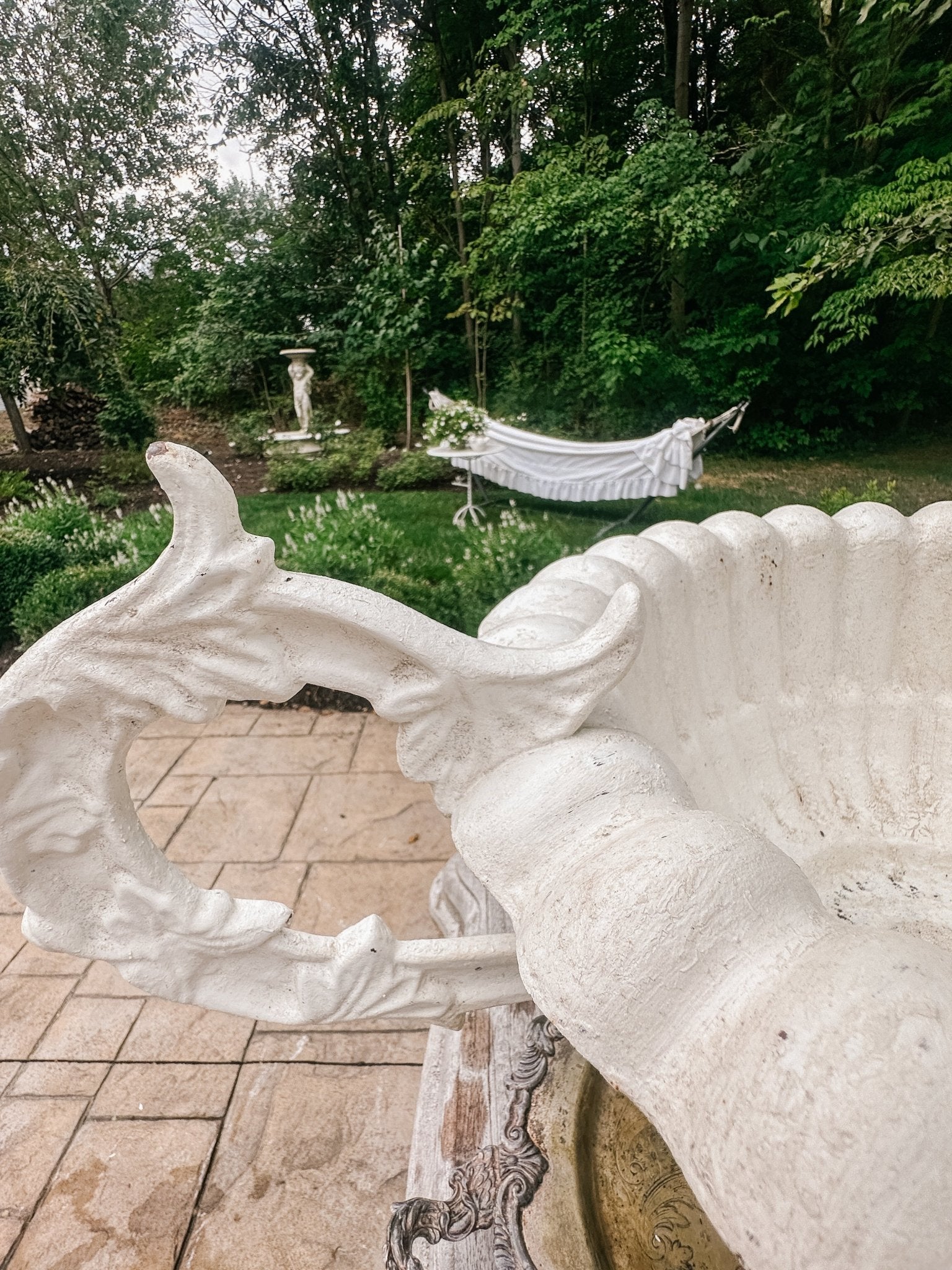 Vintage French Ruffled Cast Iron Garden Urn - Ivory Lane Home