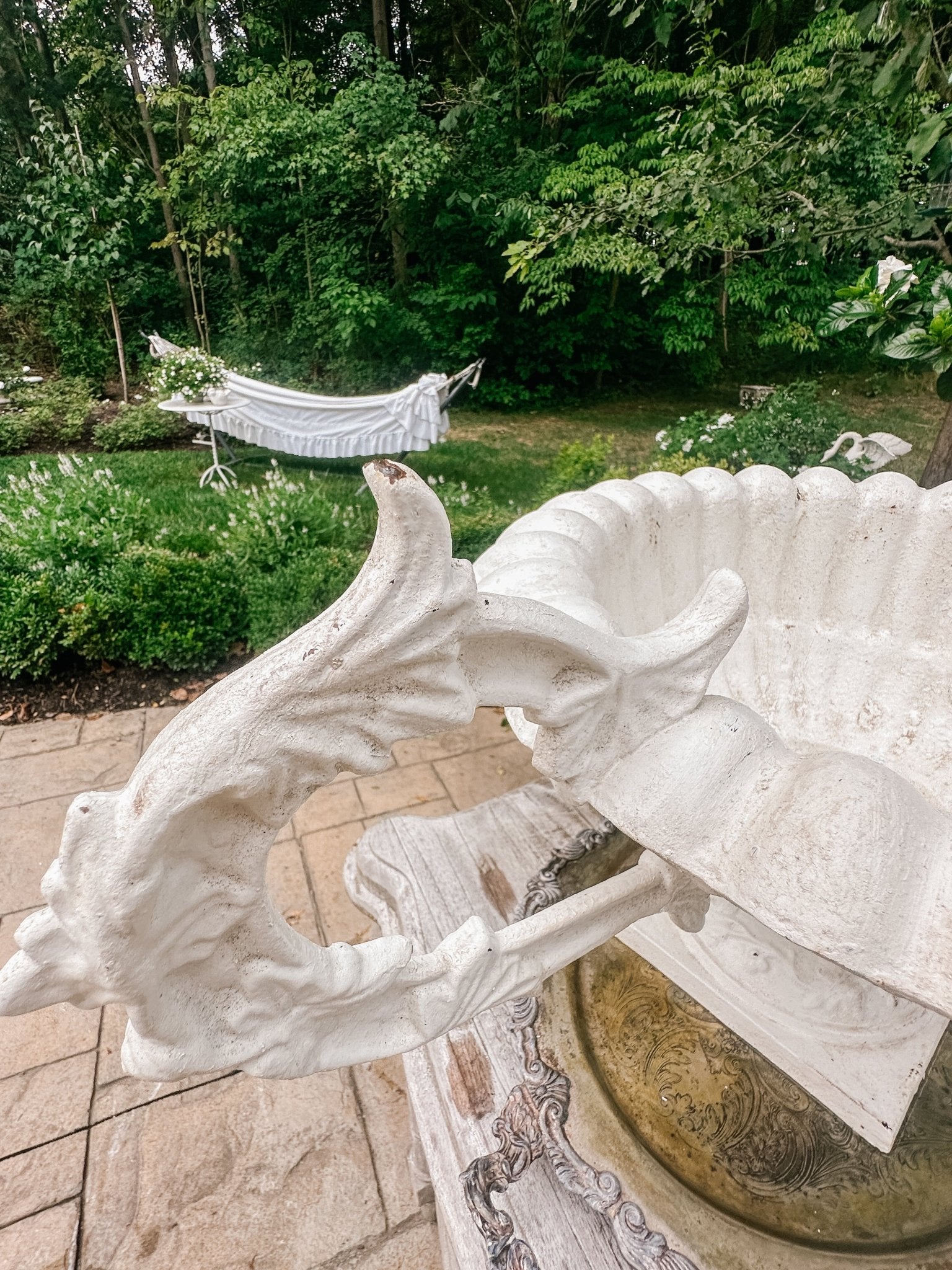 Vintage French Ruffled Cast Iron Garden Urn - Ivory Lane Home