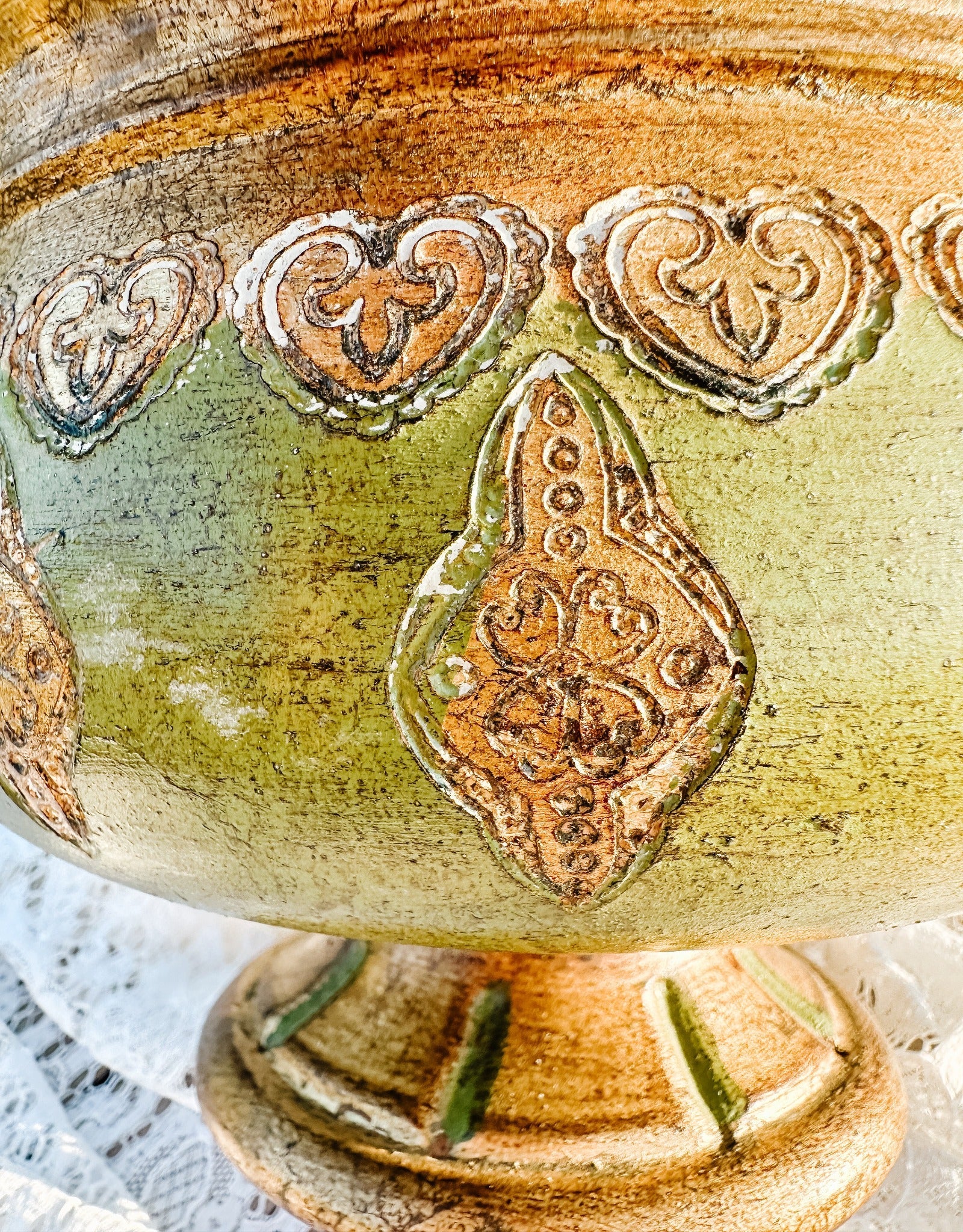 Vintage Green & Gold Gilt Italian Florentine Compote - Ivory Lane Home