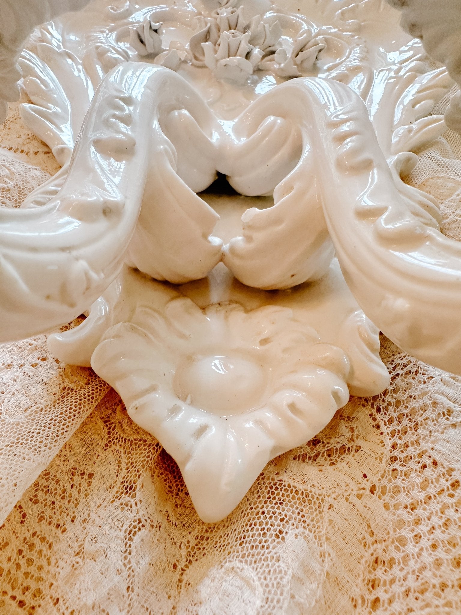 Vintage Italian White 2 - Light Porcelain Roses Sconce - Ivory Lane Home