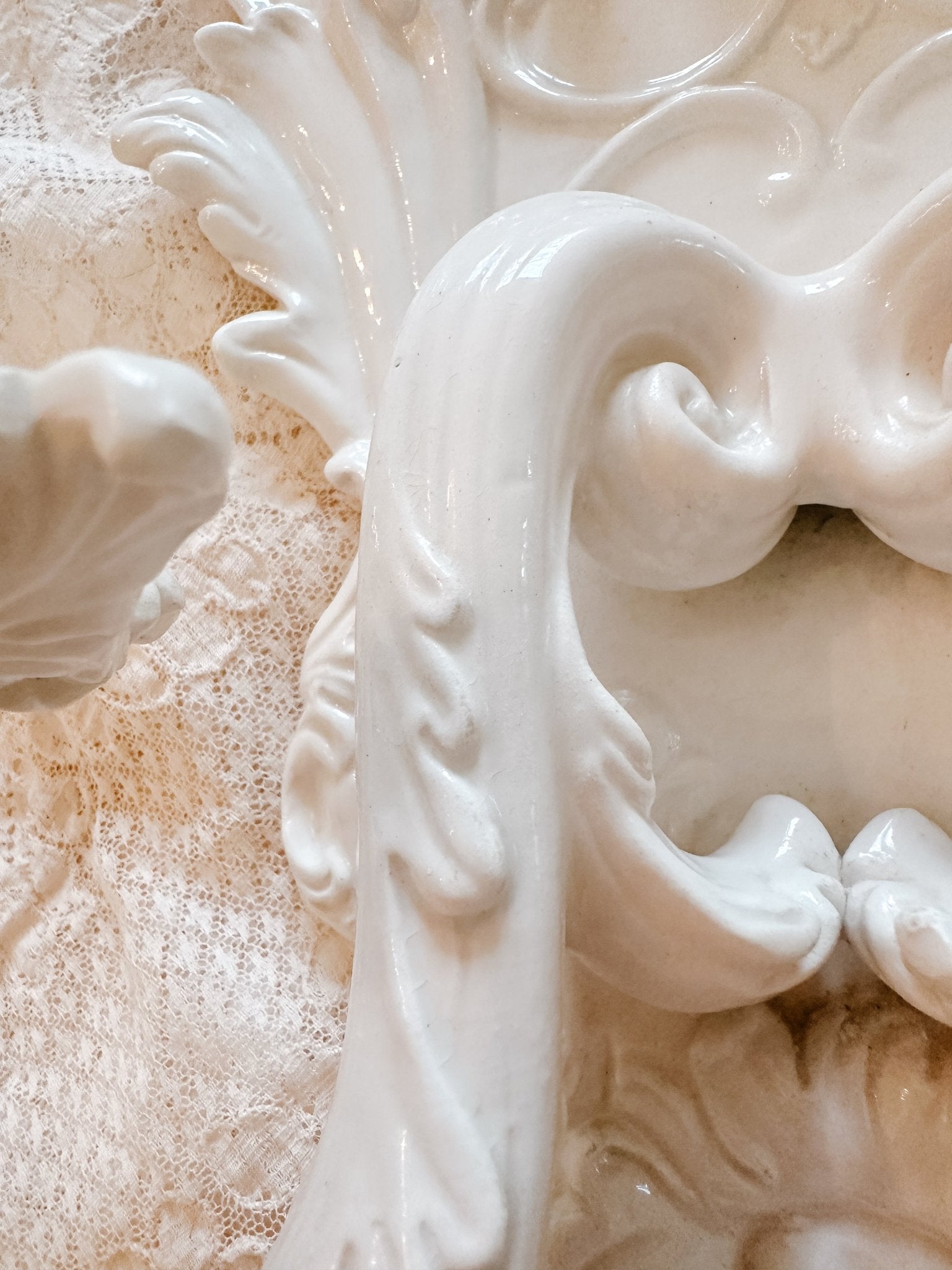 Vintage Italian White 2 - Light Porcelain Roses Sconce - Ivory Lane Home