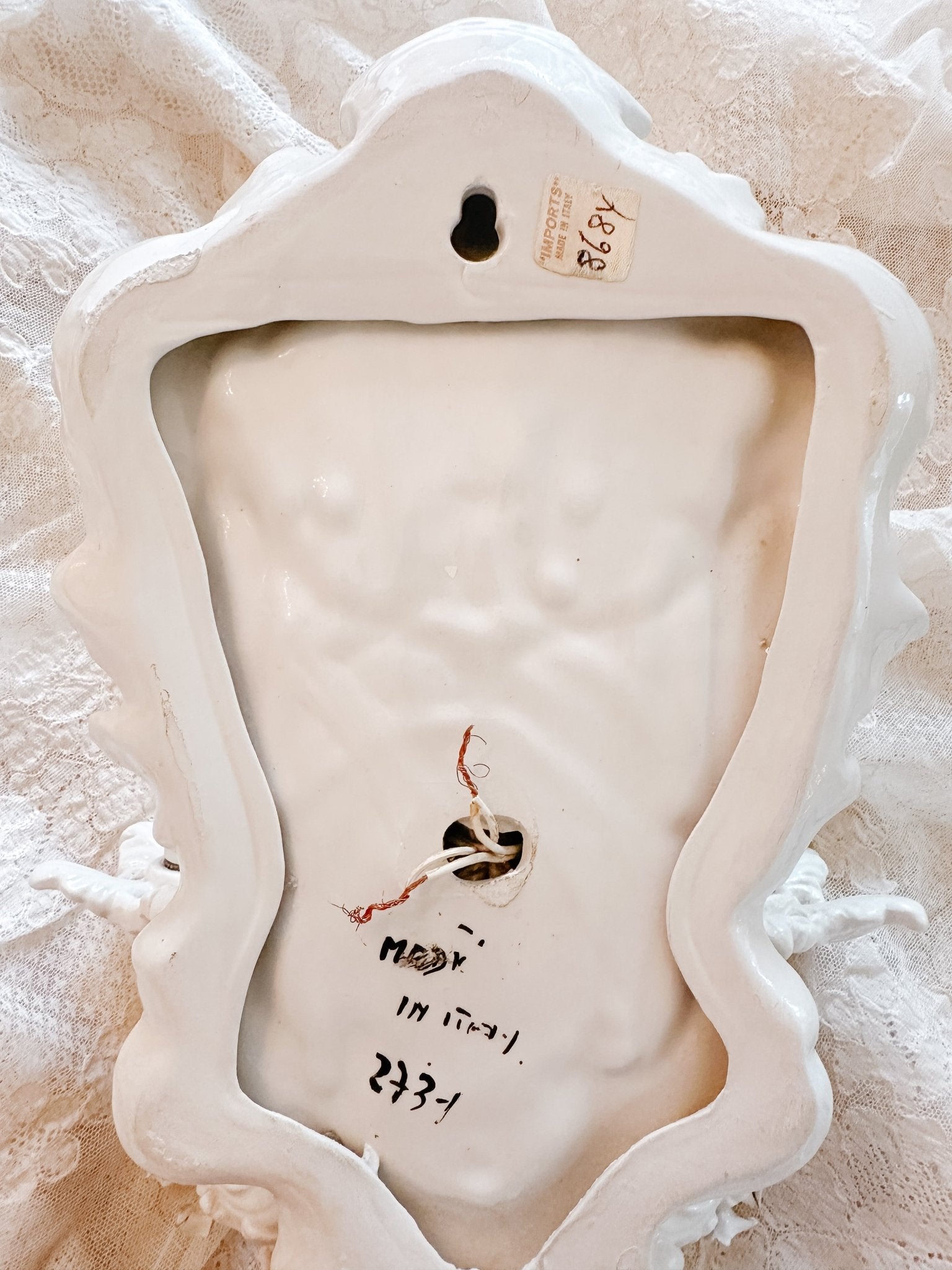 Vintage Italian White 2 - Light Porcelain Roses Sconce - Ivory Lane Home