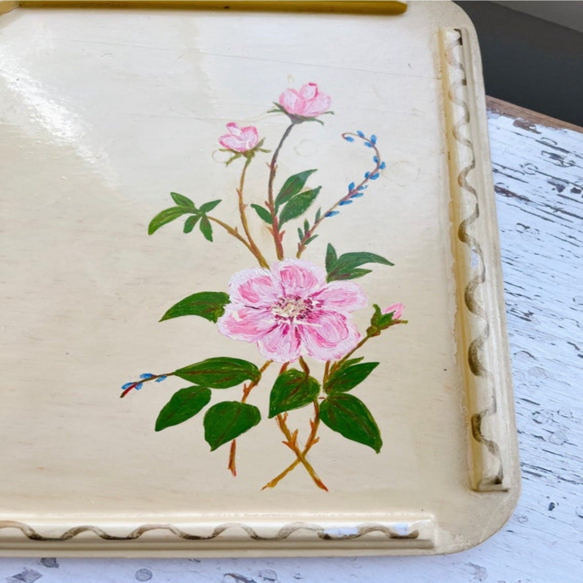 Vintage Shabby Chic Floral Tole Tray - Ivory Lane Home