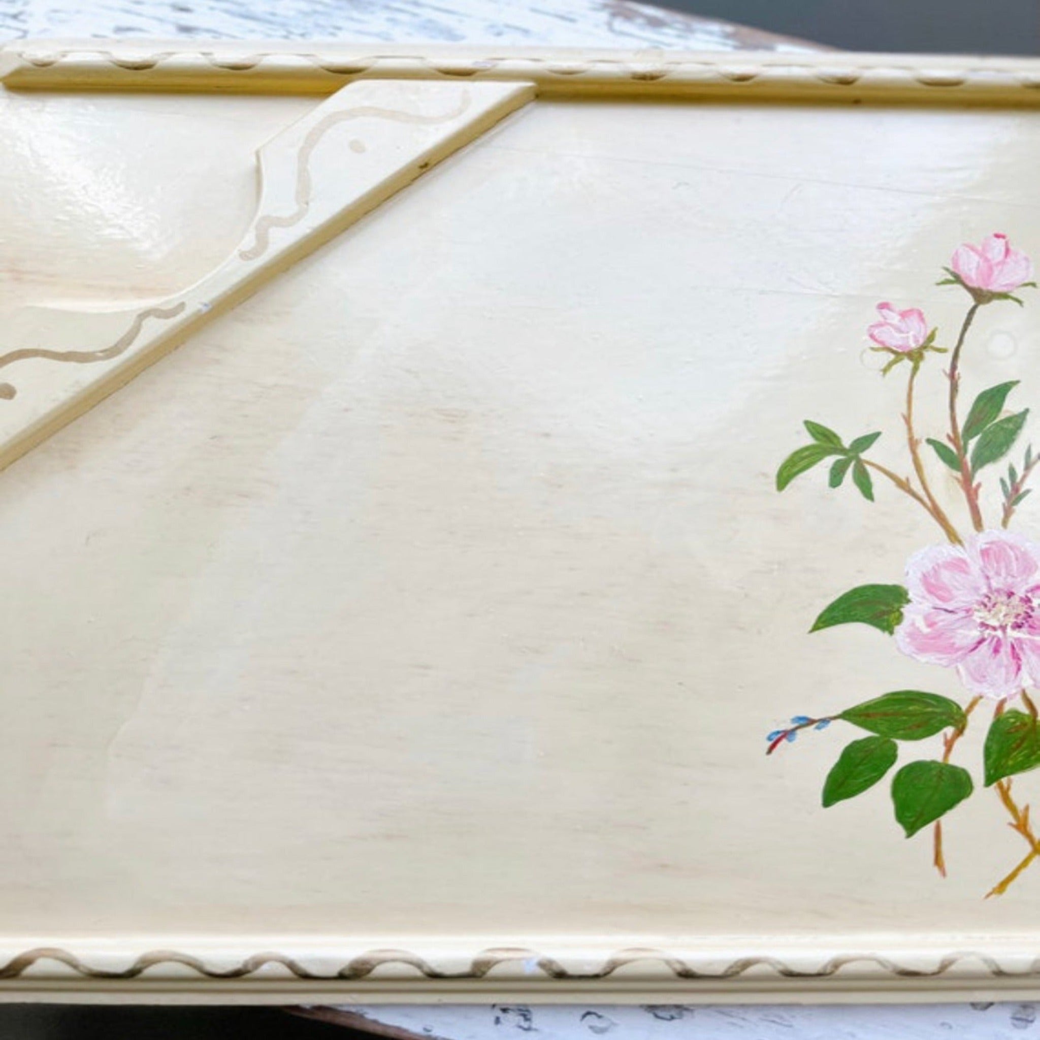 Vintage Shabby Chic Floral Tole Tray - Ivory Lane Home