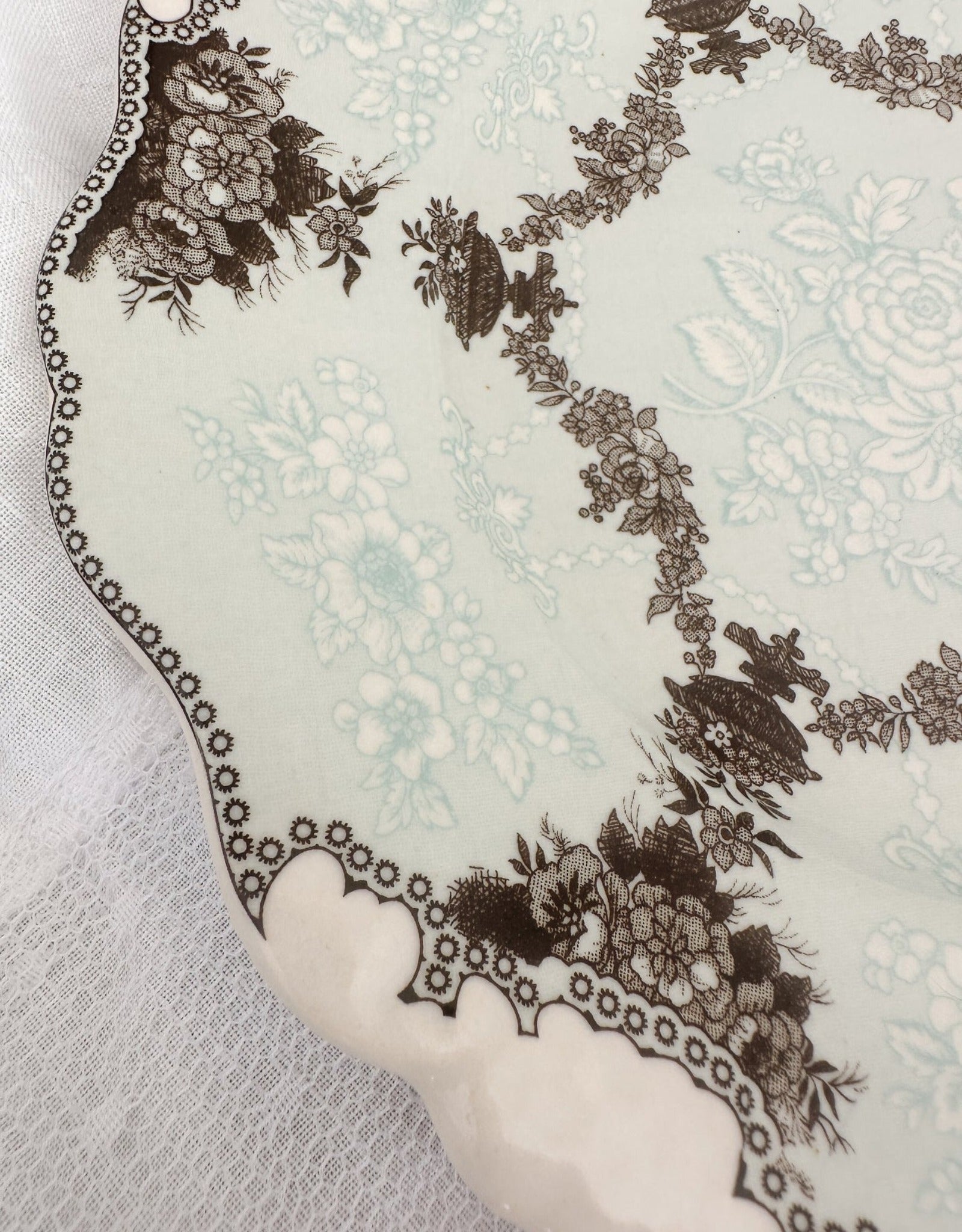 Vintage Shabby Chic Pale Blue Floral Garland Plates - Ivory Lane Home